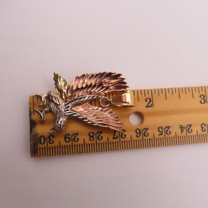 14K Tri Tone Gold Flying Eagle Pendant 1-1/2" 6g