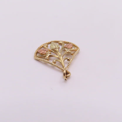 10K Yellow Gold Ornate Fan Leaf Pendant 1" 1.3g