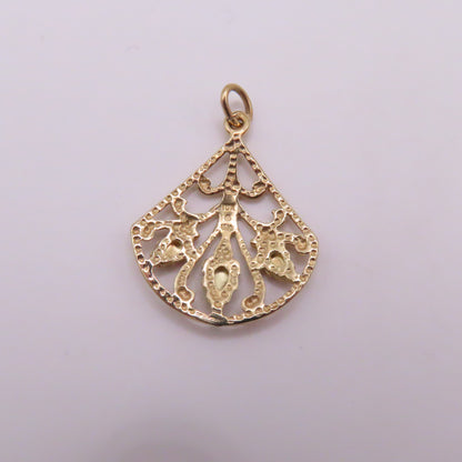 10K Yellow Gold Ornate Fan Leaf Pendant 1" 1.3g