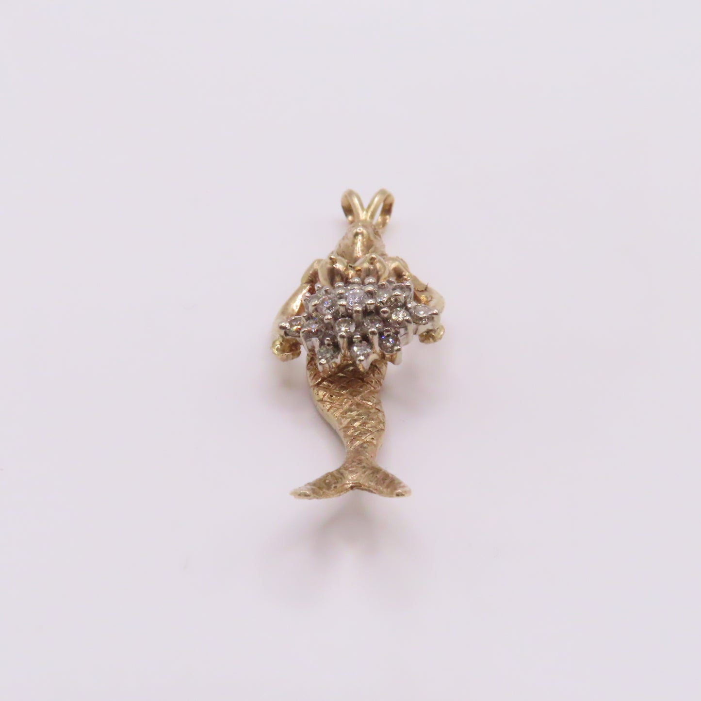 14K Yellow Gold Mermaid Diamond Cluster Pendant 2" 11.3g