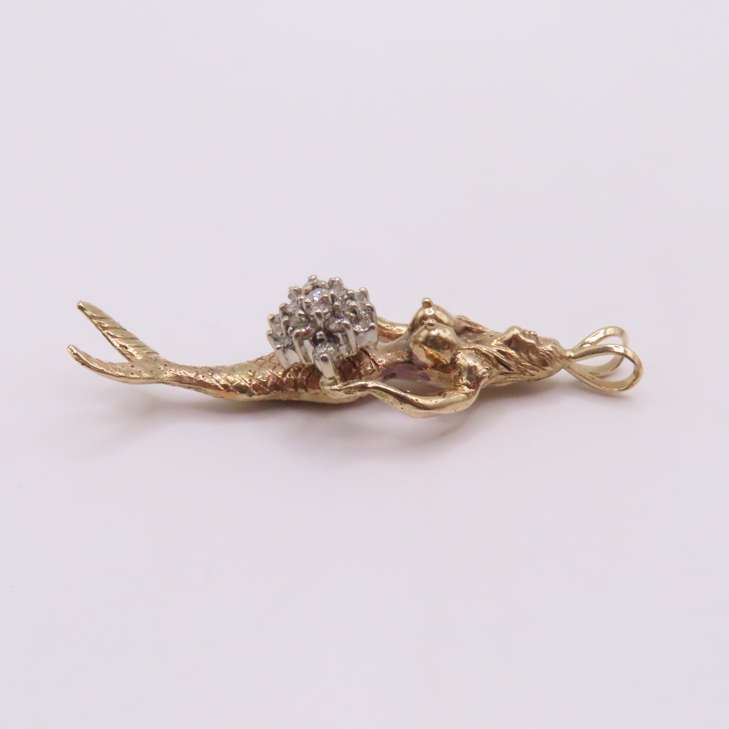 14K Yellow Gold Mermaid Diamond Cluster Pendant 2" 11.3g