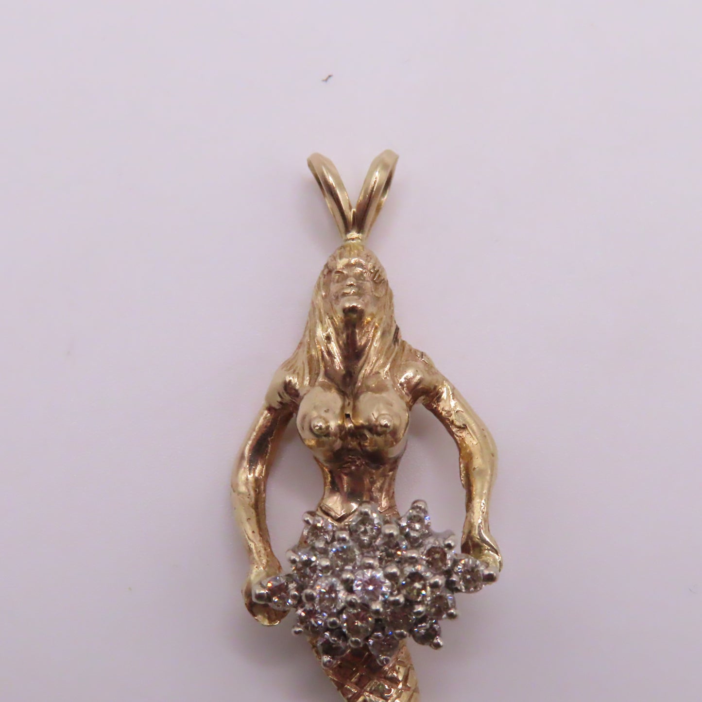 14K Yellow Gold Mermaid Diamond Cluster Pendant 2" 11.3g