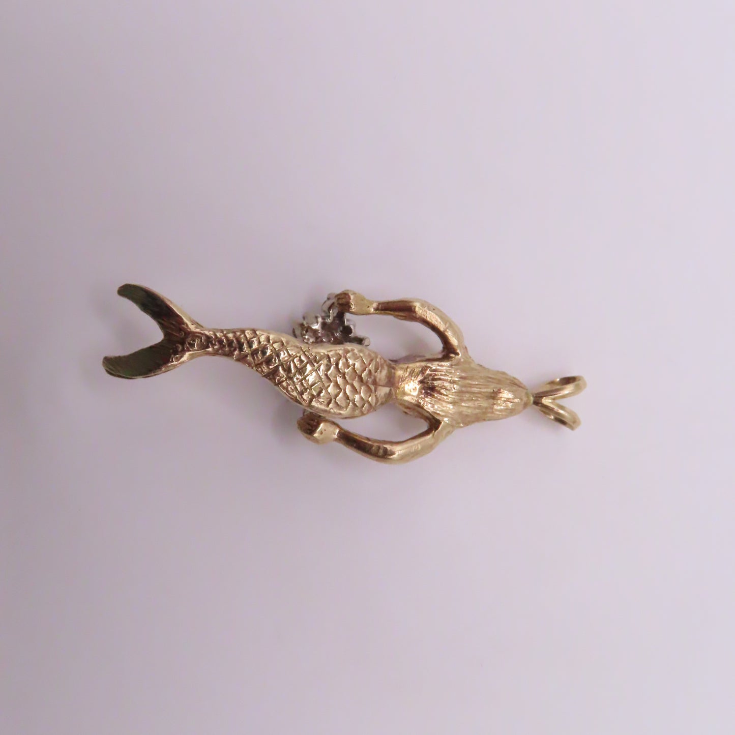 14K Yellow Gold Mermaid Diamond Cluster Pendant 2" 11.3g