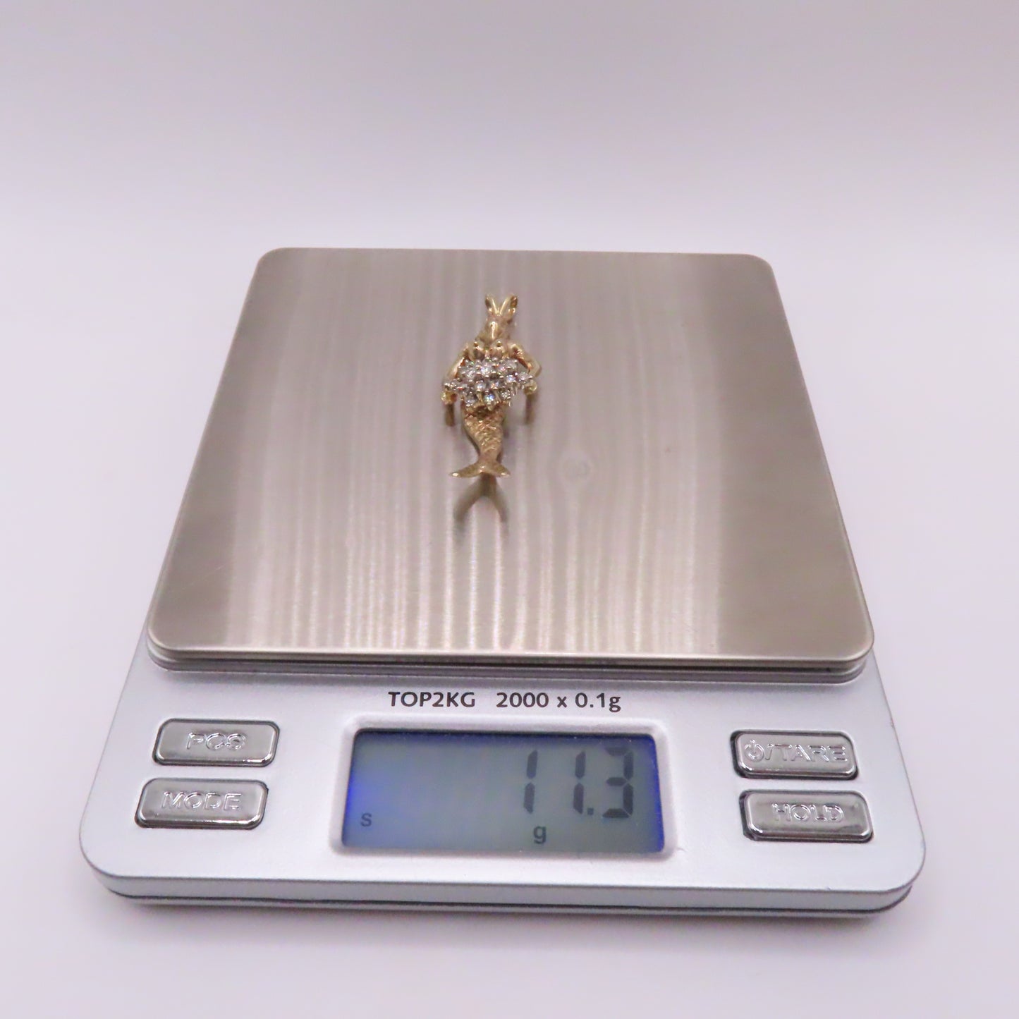 14K Yellow Gold Mermaid Diamond Cluster Pendant 2" 11.3g