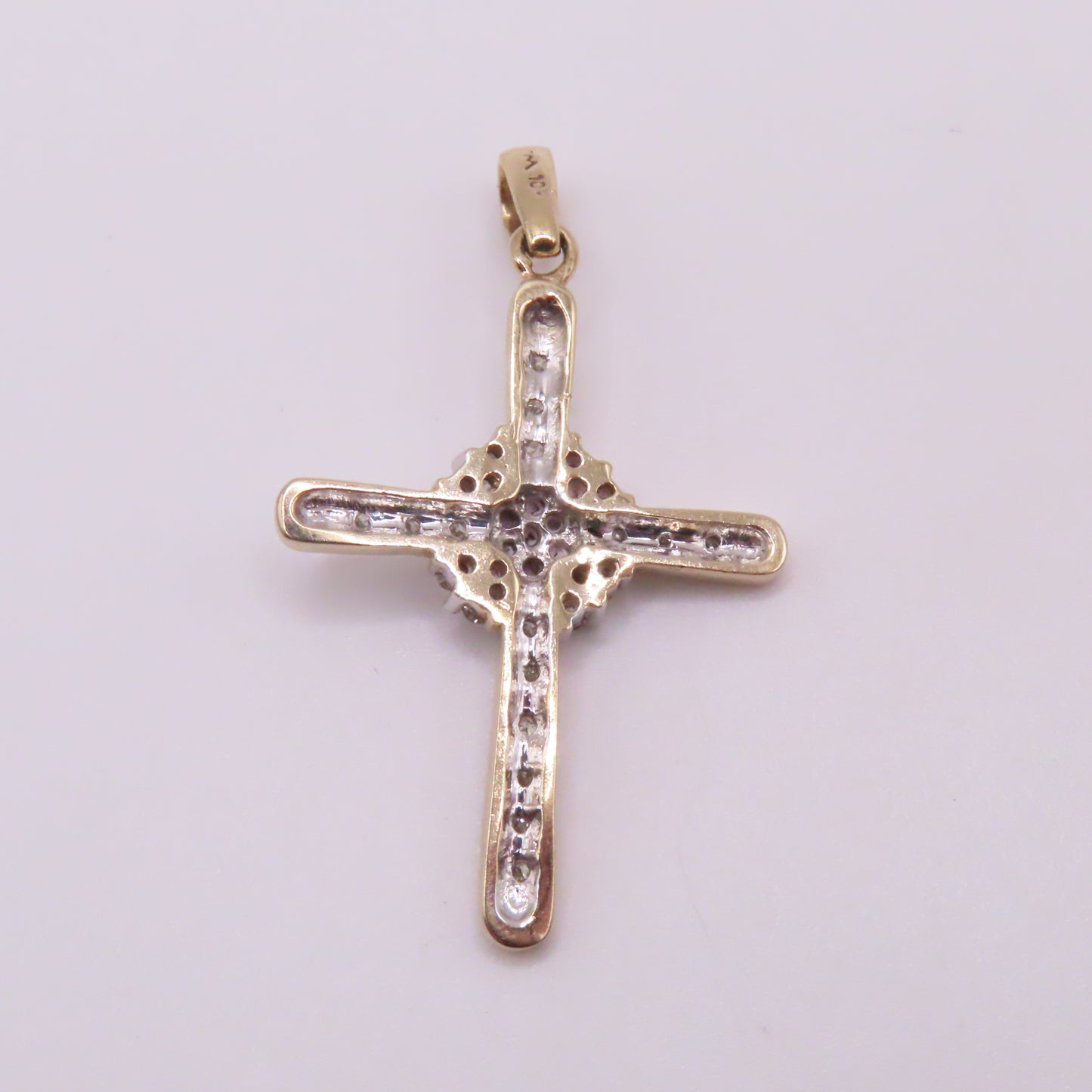 10K Yellow White Gold Diamond Cross Pendant 1-3/8" 2.6g