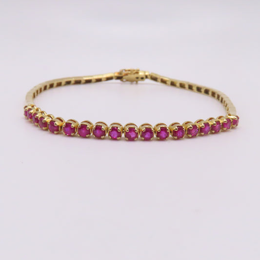 18K Yellow Gold Ruby Tennis Bar Bracelet 7-1/4" 8.8g