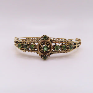 Vintage 14K Yellow Gold Peridot Filigree Ornate Hinged Bangle Bracelet 6-3/4" 17.7g