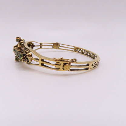 Vintage 14K Yellow Gold Peridot Filigree Ornate Hinged Bangle Bracelet 6-3/4" 17.7g