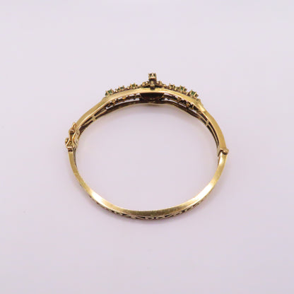 Vintage 14K Yellow Gold Peridot Filigree Ornate Hinged Bangle Bracelet 6-3/4" 17.7g