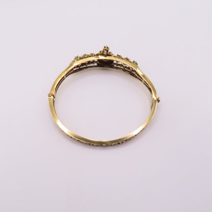 Vintage 14K Yellow Gold Peridot Filigree Ornate Hinged Bangle Bracelet 6-3/4" 17.7g
