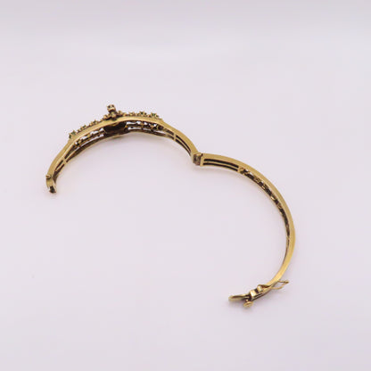 Vintage 14K Yellow Gold Peridot Filigree Ornate Hinged Bangle Bracelet 6-3/4" 17.7g