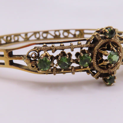 Vintage 14K Yellow Gold Peridot Filigree Ornate Hinged Bangle Bracelet 6-3/4" 17.7g