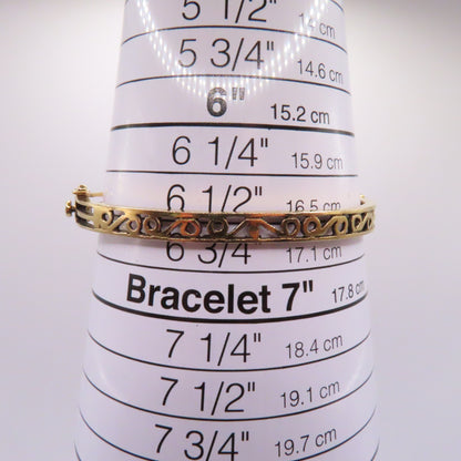Vintage 14K Yellow Gold Peridot Filigree Ornate Hinged Bangle Bracelet 6-3/4" 17.7g