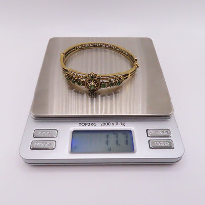 Vintage 14K Yellow Gold Peridot Filigree Ornate Hinged Bangle Bracelet 6-3/4" 17.7g