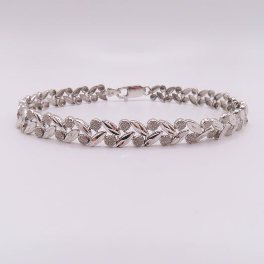 14K White Gold Leaf Floral Panel Bracelet 7-3/4" 8.8g