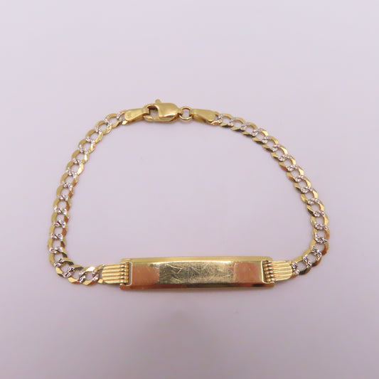 14K Yellow Gold ID Bar Diamond Cut Curb Link Bracelet 6" 3.7g