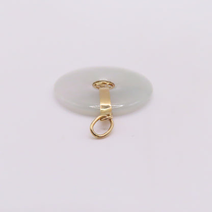 14K Yellow Gold Green Jade Round Disc Chinese Character Pendant 1-1/4" 3.1g
