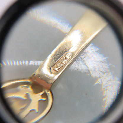 14K Yellow Gold Green Jade Round Disc Chinese Character Pendant 1-1/4" 3.1g