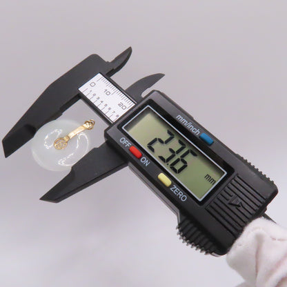 14K Yellow Gold Green Jade Round Disc Chinese Character Pendant 1-1/4" 3.1g