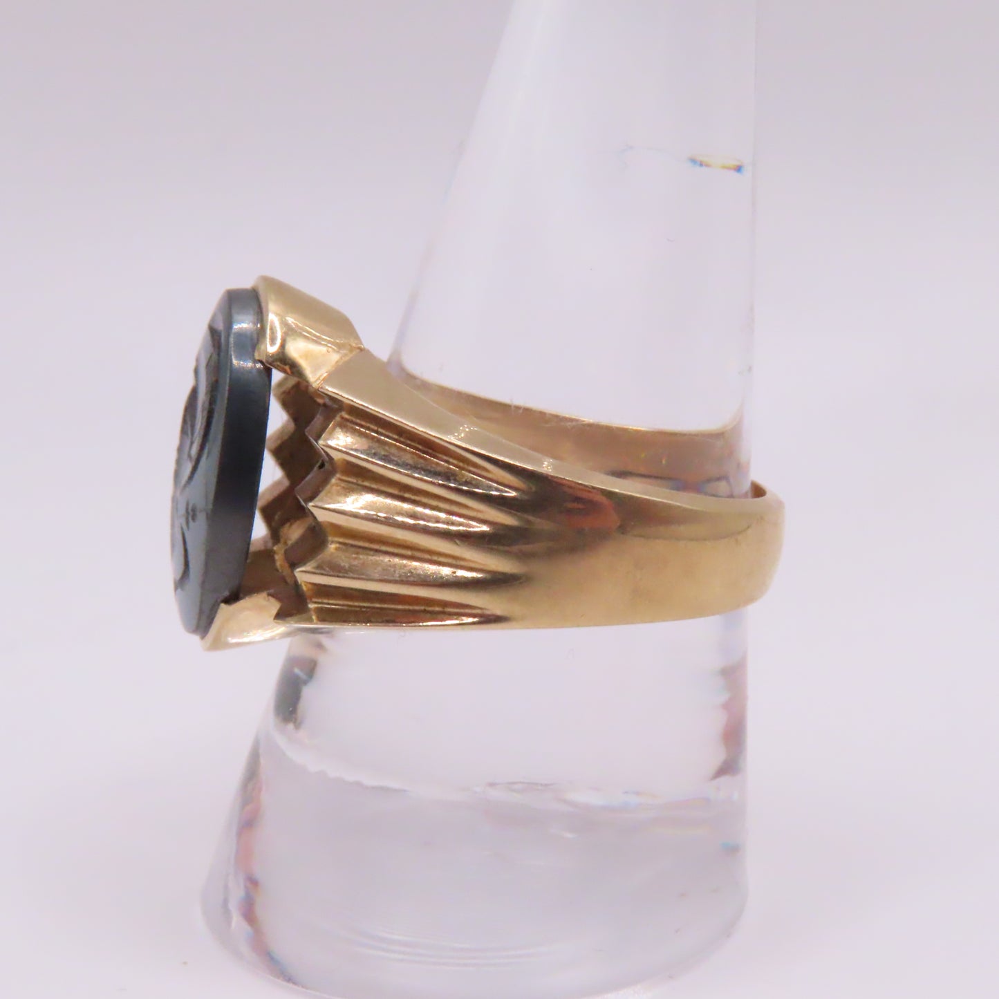 14K Yellow Gold Roman Soldier Hematite Intaglio Carved Signet Ring Size 10.25 10.4g