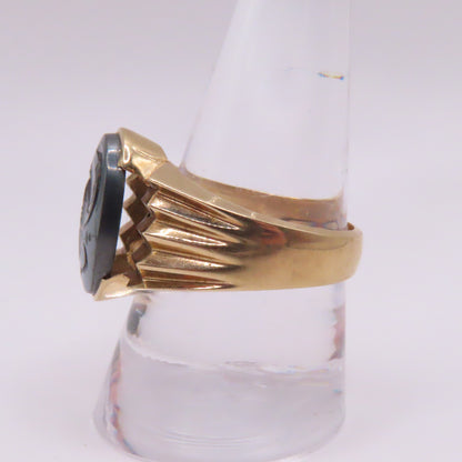 14K Yellow Gold Roman Soldier Hematite Intaglio Carved Signet Ring Size 10.25 10.4g