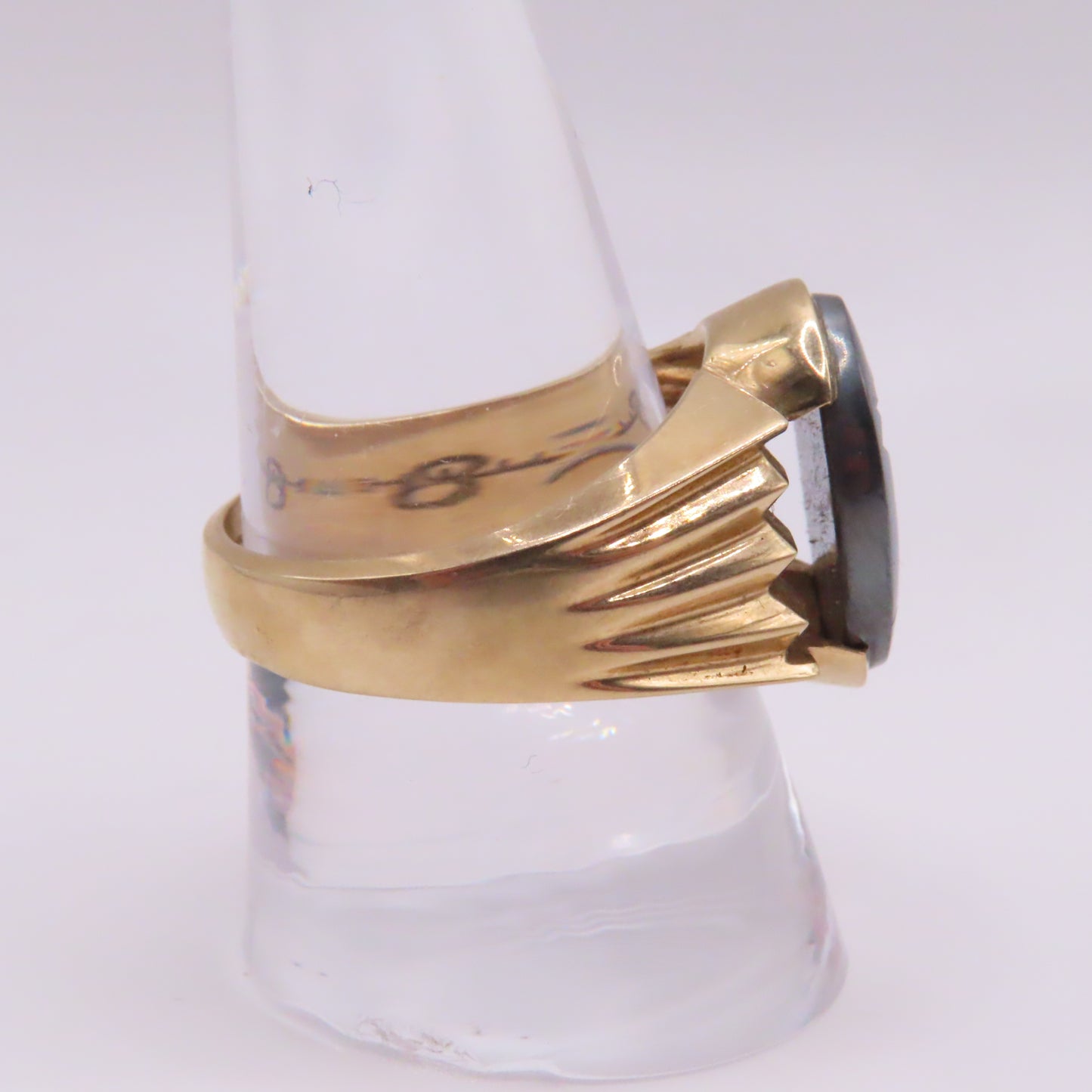 14K Yellow Gold Roman Soldier Hematite Intaglio Carved Signet Ring Size 10.25 10.4g