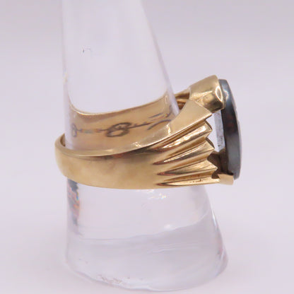 14K Yellow Gold Roman Soldier Hematite Intaglio Carved Signet Ring Size 10.25 10.4g