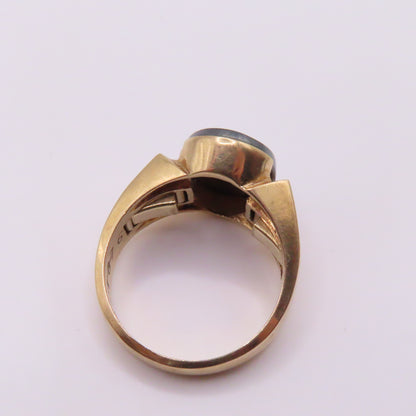 14K Yellow Gold Roman Soldier Hematite Intaglio Carved Signet Ring Size 10.25 10.4g