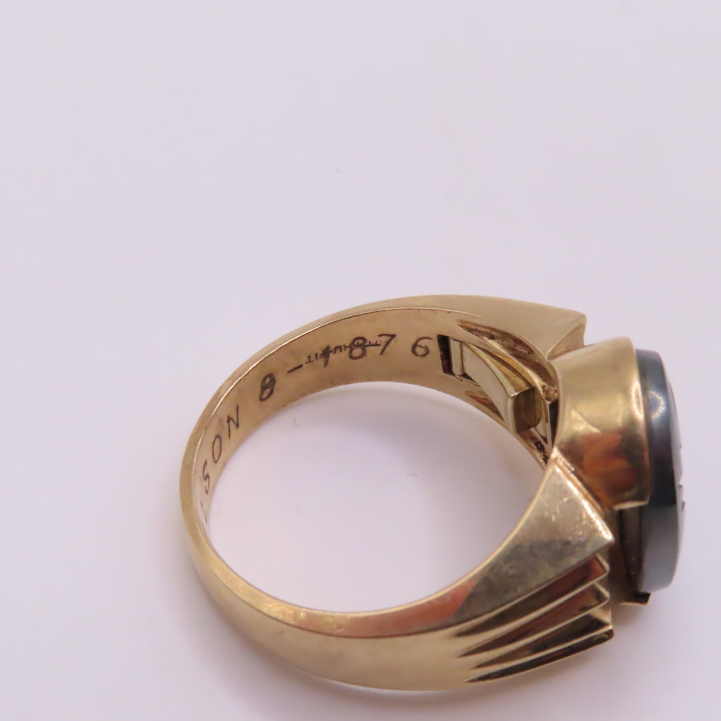 14K Yellow Gold Roman Soldier Hematite Intaglio Carved Signet Ring Size 10.25 10.4g