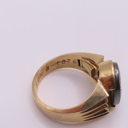 14K Yellow Gold Roman Soldier Hematite Intaglio Carved Signet Ring Size 10.25 10.4g