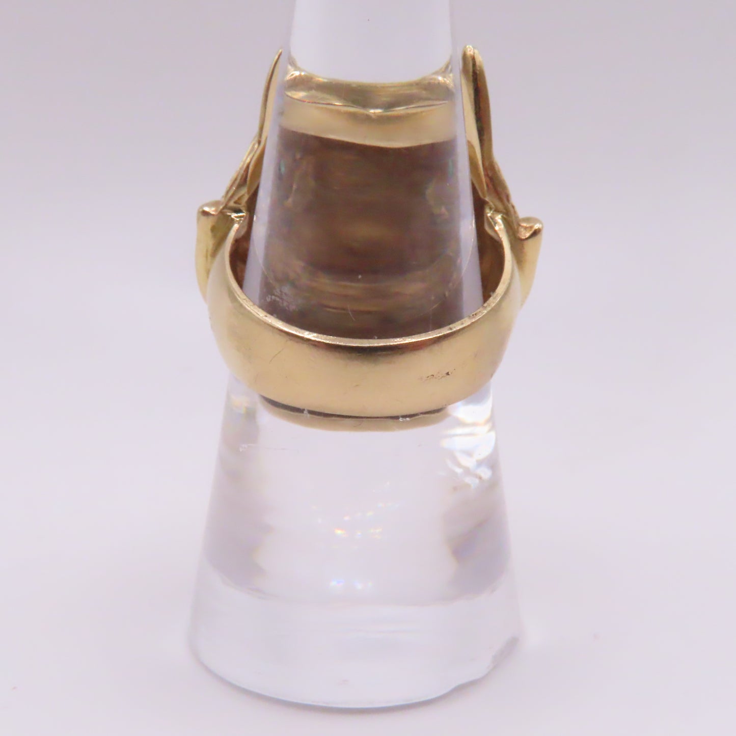 14K Yellow Gold Japanese Hannya Demon Face with Green Emerald Eyes Ring Size 7 16.7g