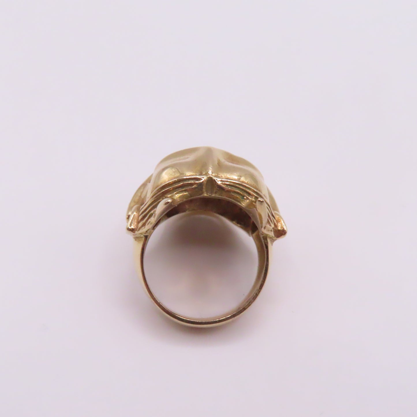 14K Yellow Gold Japanese Hannya Demon Face with Green Emerald Eyes Ring Size 7 16.7g