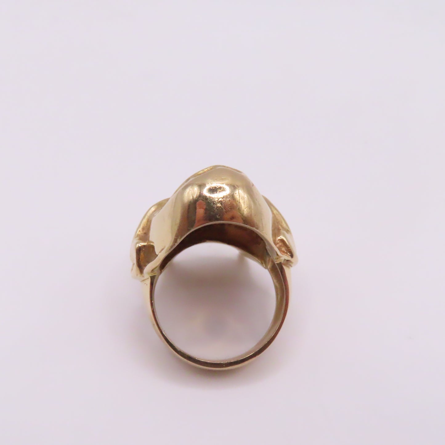 14K Yellow Gold Japanese Hannya Demon Face with Green Emerald Eyes Ring Size 7 16.7g