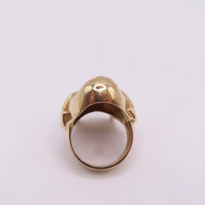 14K Yellow Gold Japanese Hannya Demon Face with Green Emerald Eyes Ring Size 7 16.7g