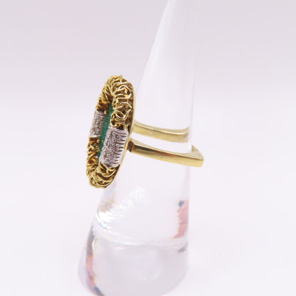 18K Yellow Gold Oval Malachite Byzantine Bezel Diamond Ring Size 5 8.9g