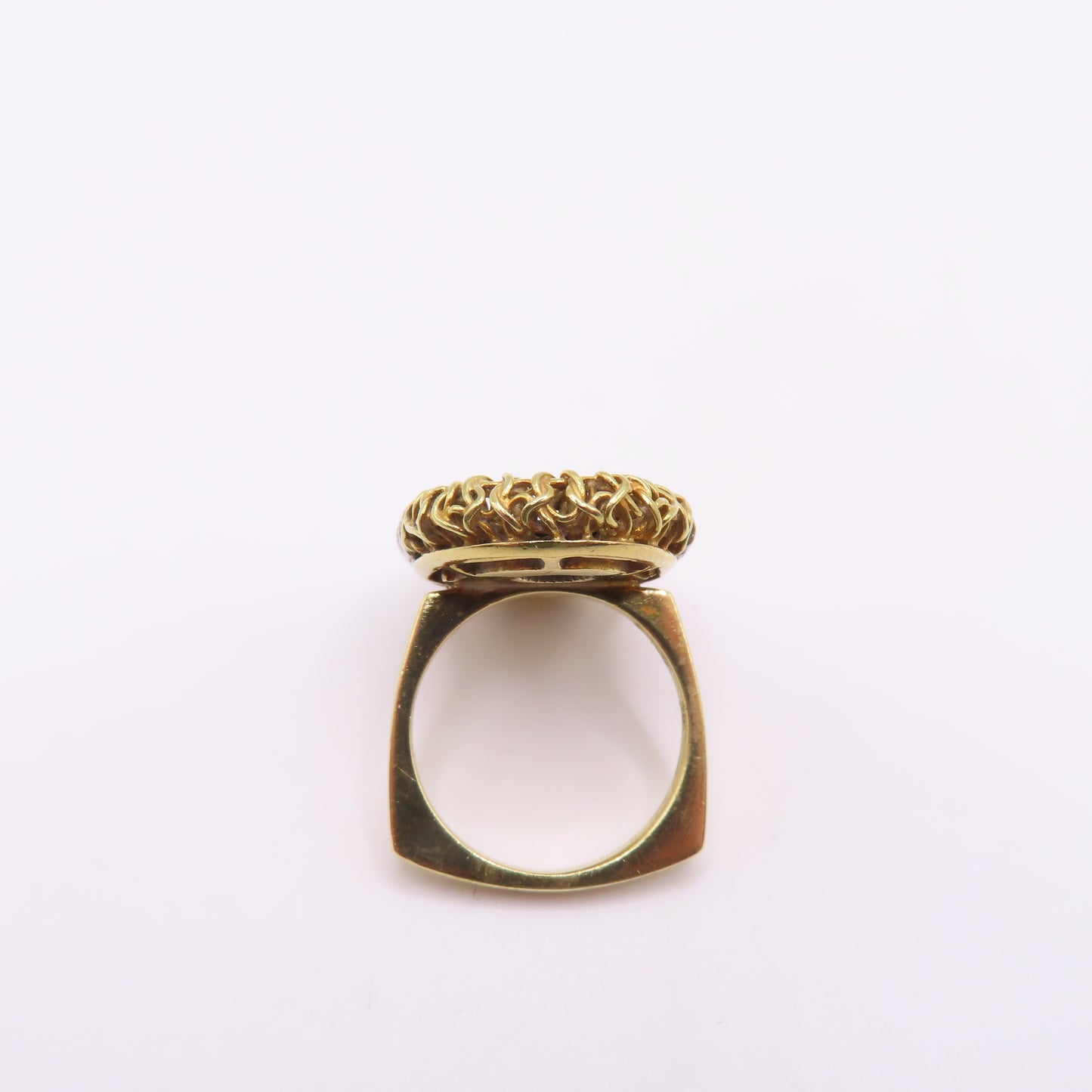 18K Yellow Gold Oval Malachite Byzantine Bezel Diamond Ring Size 5 8.9g