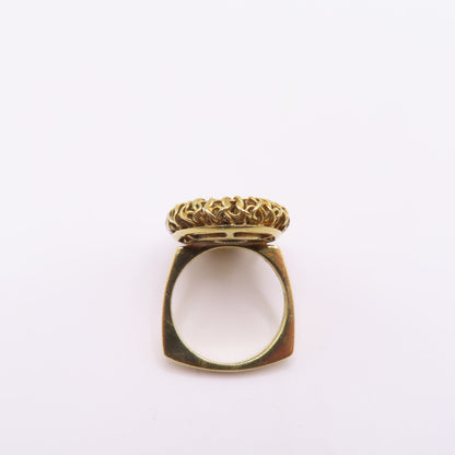 18K Yellow Gold Oval Malachite Byzantine Bezel Diamond Ring Size 5 8.9g