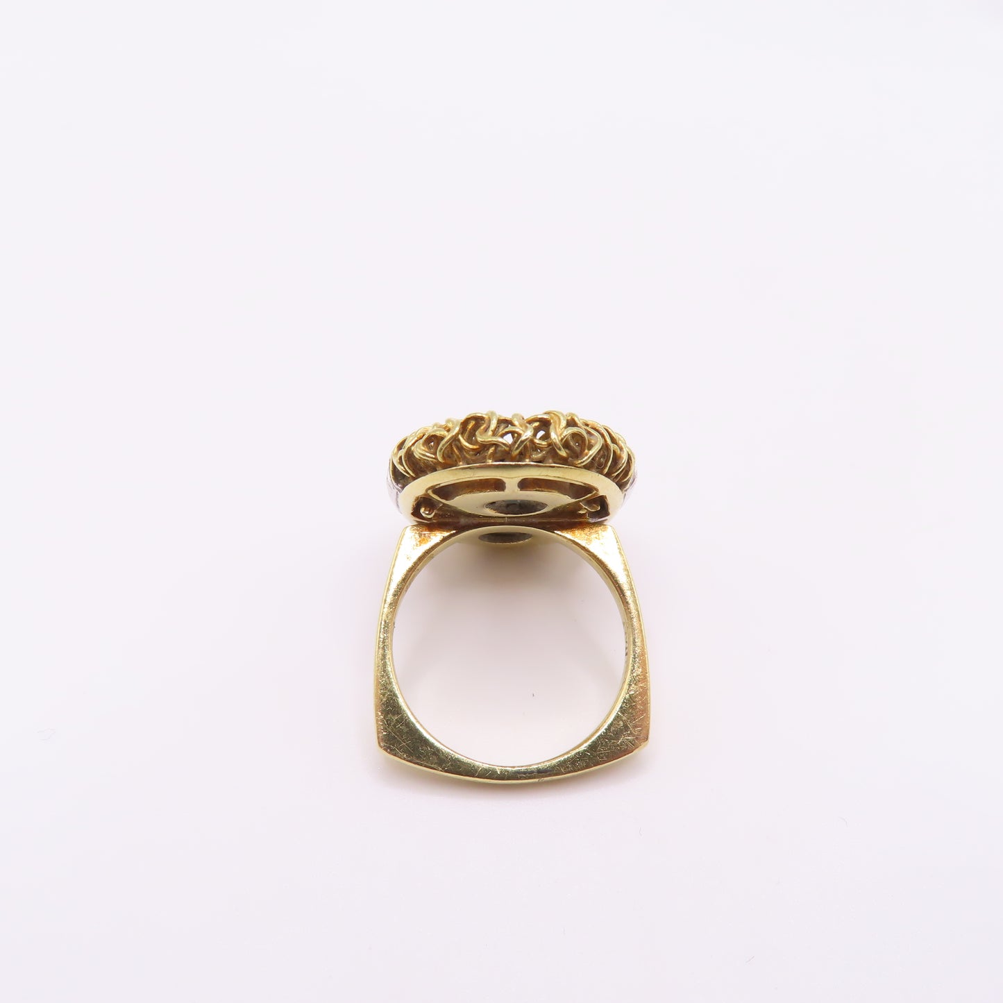 18K Yellow Gold Oval Malachite Byzantine Bezel Diamond Ring Size 5 8.9g