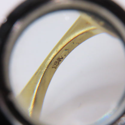 18K Yellow Gold Oval Malachite Byzantine Bezel Diamond Ring Size 5 8.9g