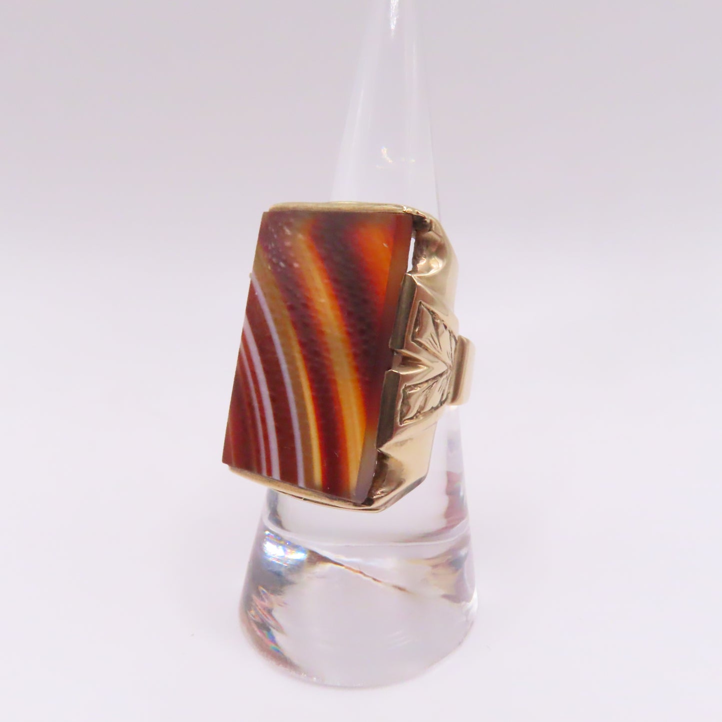 10K Yellow Gold Rectangular Agate Chunky Ring Size 7.5 10g