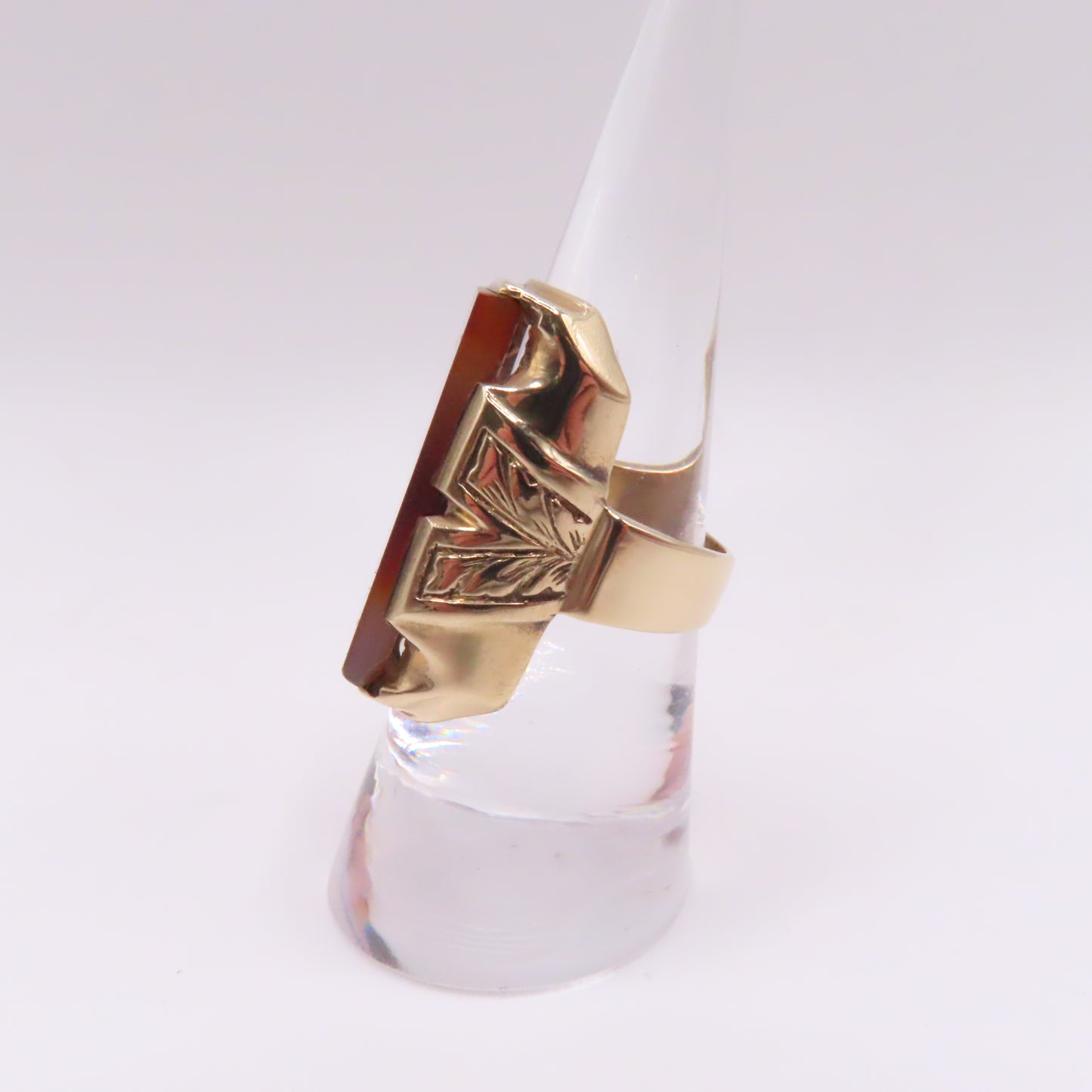 10K Yellow Gold Rectangular Agate Chunky Ring Size 7.5 10g