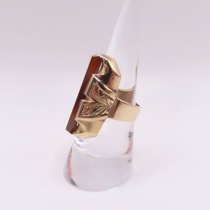 10K Yellow Gold Rectangular Agate Chunky Ring Size 7.5 10g