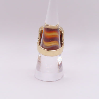 10K Yellow Gold Rectangular Agate Chunky Ring Size 7.5 10g