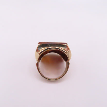 10K Yellow Gold Rectangular Agate Chunky Ring Size 7.5 10g