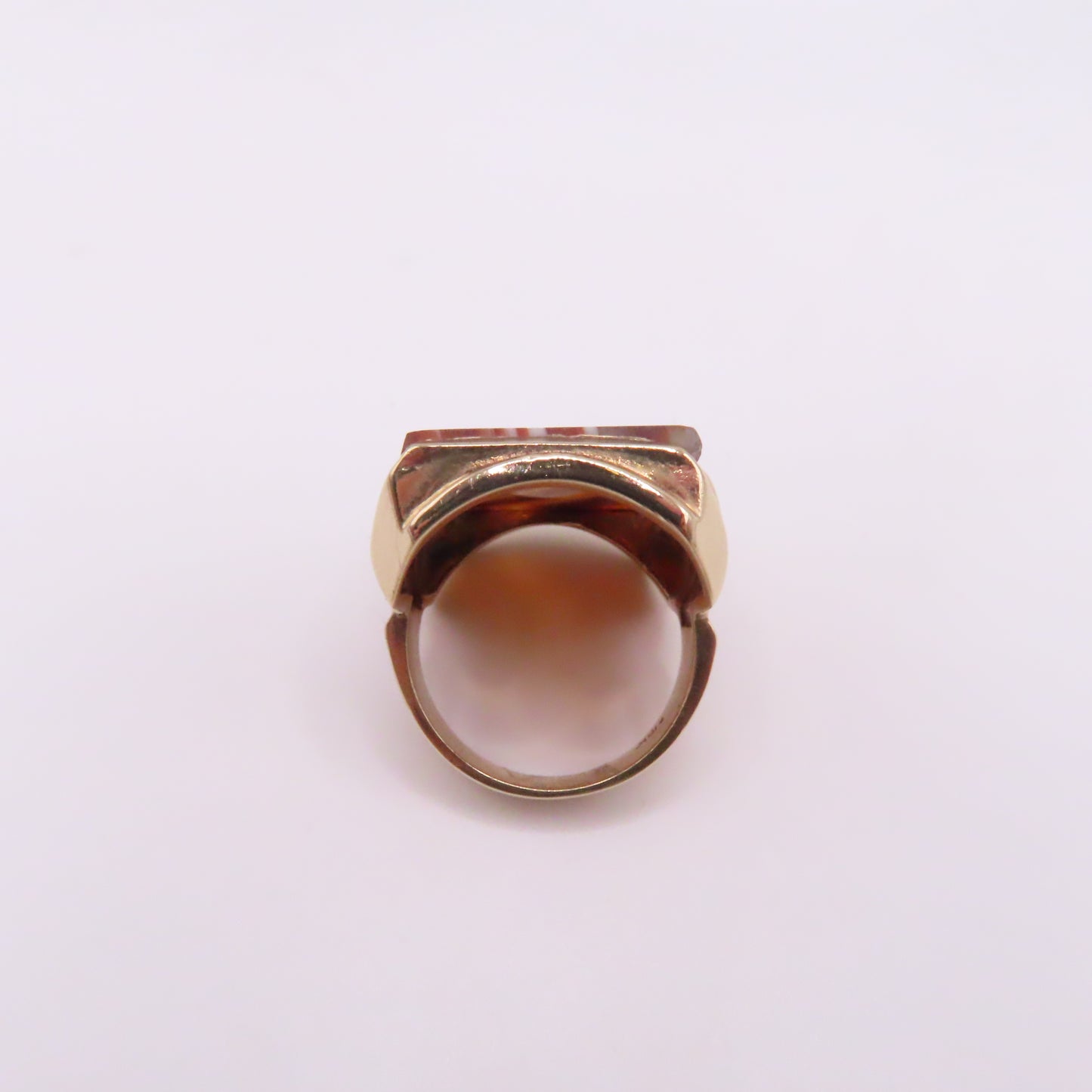 10K Yellow Gold Rectangular Agate Chunky Ring Size 7.5 10g