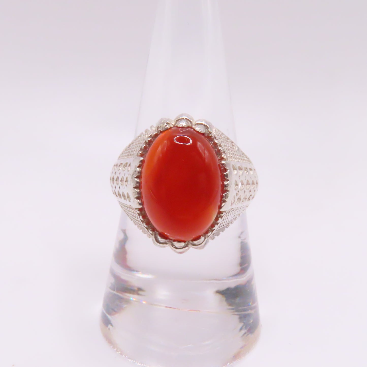 Sterling Silver 925 Oval Carnelian Cabochon Ornate Ring Size 9.25 5.4g