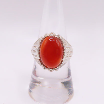 Sterling Silver 925 Oval Carnelian Cabochon Ornate Ring Size 9.25 5.4g