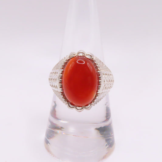 Sterling Silver 925 Oval Carnelian Cabochon Ornate Ring Size 9.25 5.4g