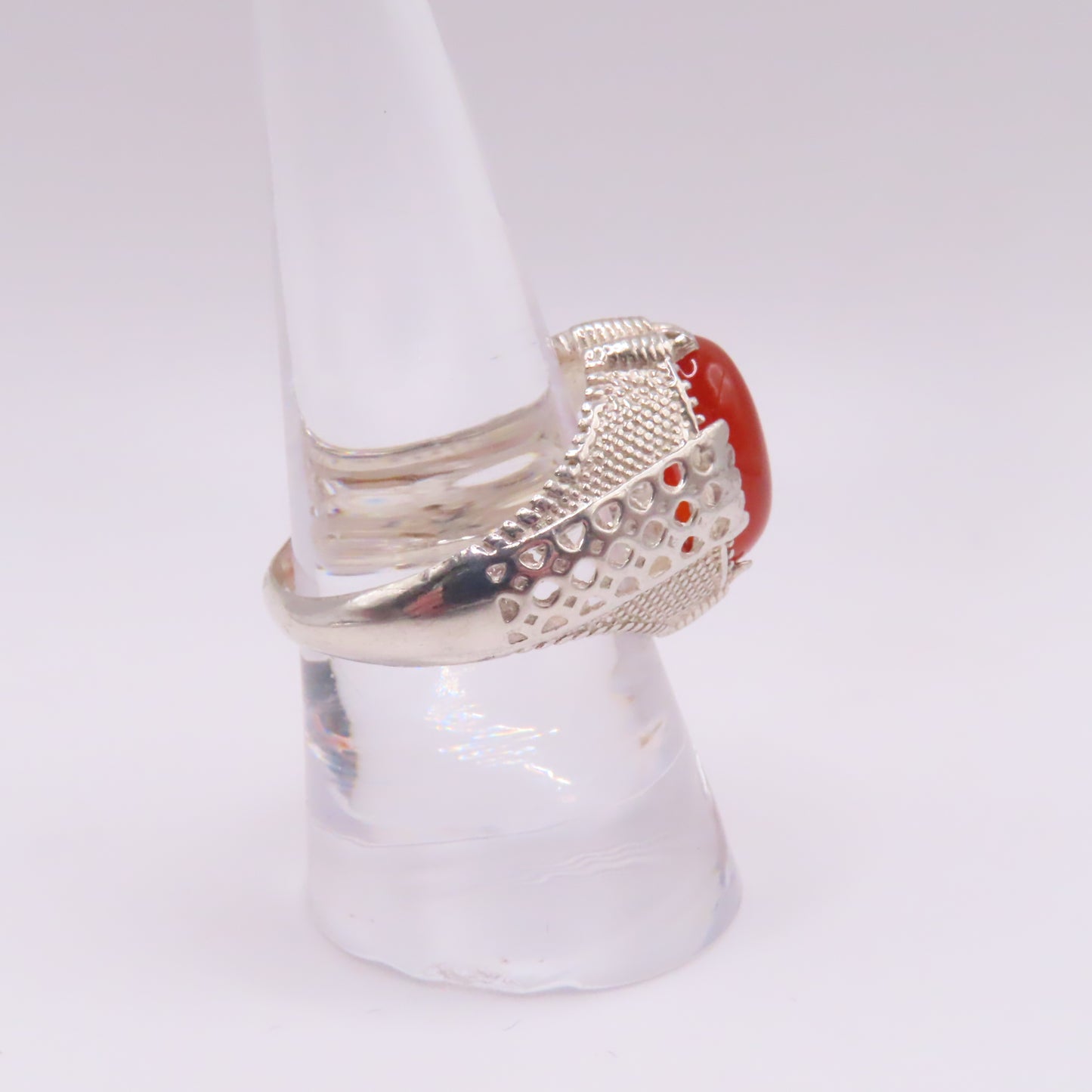 Sterling Silver 925 Oval Carnelian Cabochon Ornate Ring Size 9.25 5.4g