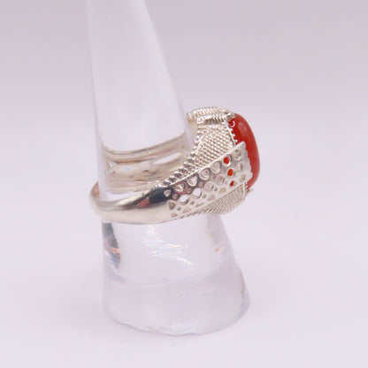 Sterling Silver 925 Oval Carnelian Cabochon Ornate Ring Size 9.25 5.4g